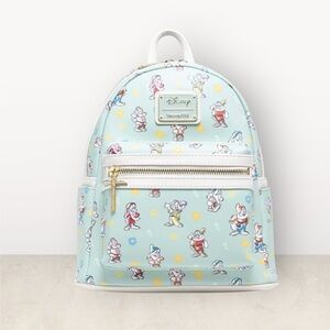 Loungefly Disney Snow White & Dwarfs Mint Mini backpack Floral design NEW w Tags